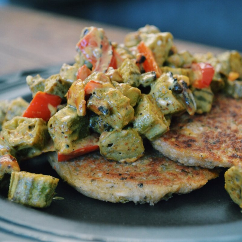 Coconut Curried Okra with Plantain&nbsp;Cutlets