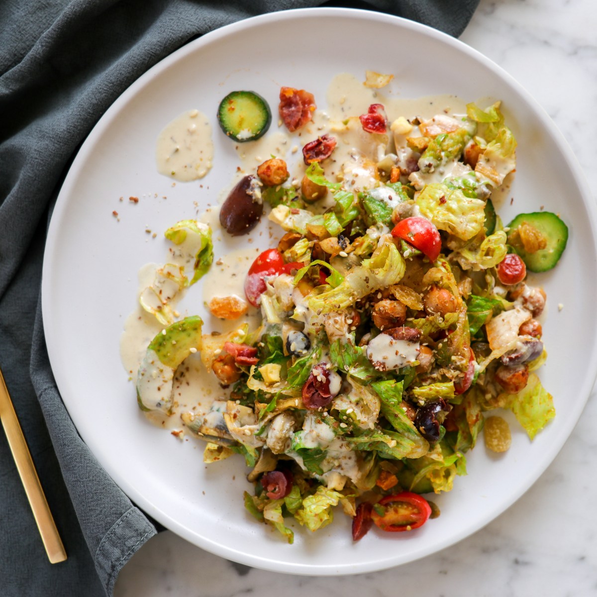 Mediterranean Salad + Herby Tahini&nbsp;Dressing