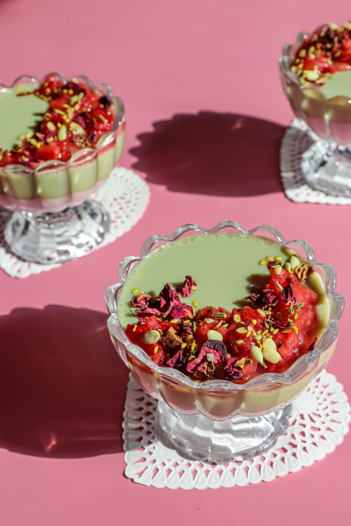 strawberry matcha vegan panna cotta