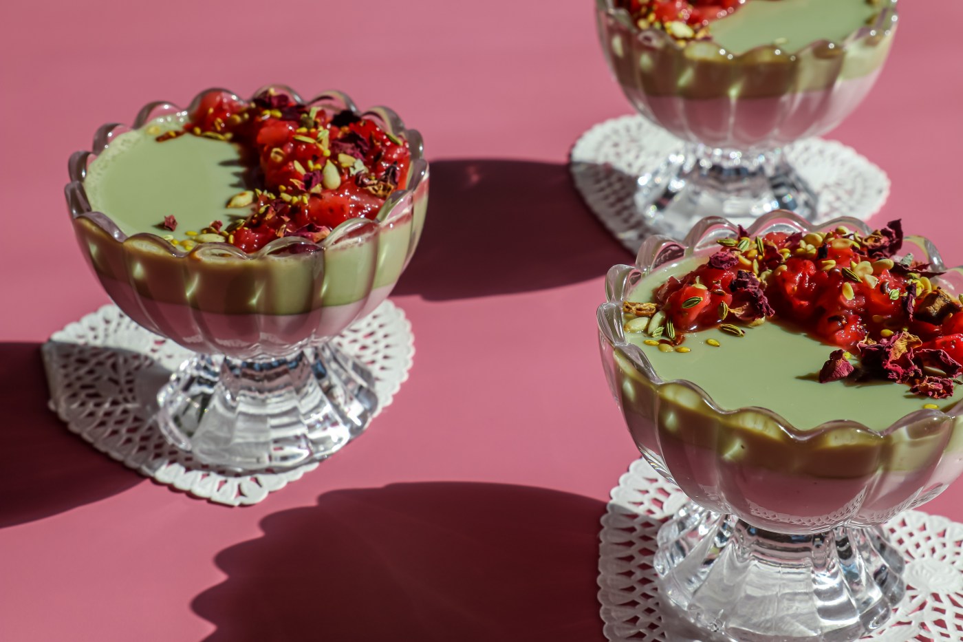strawberry matcha vegan panna cotta