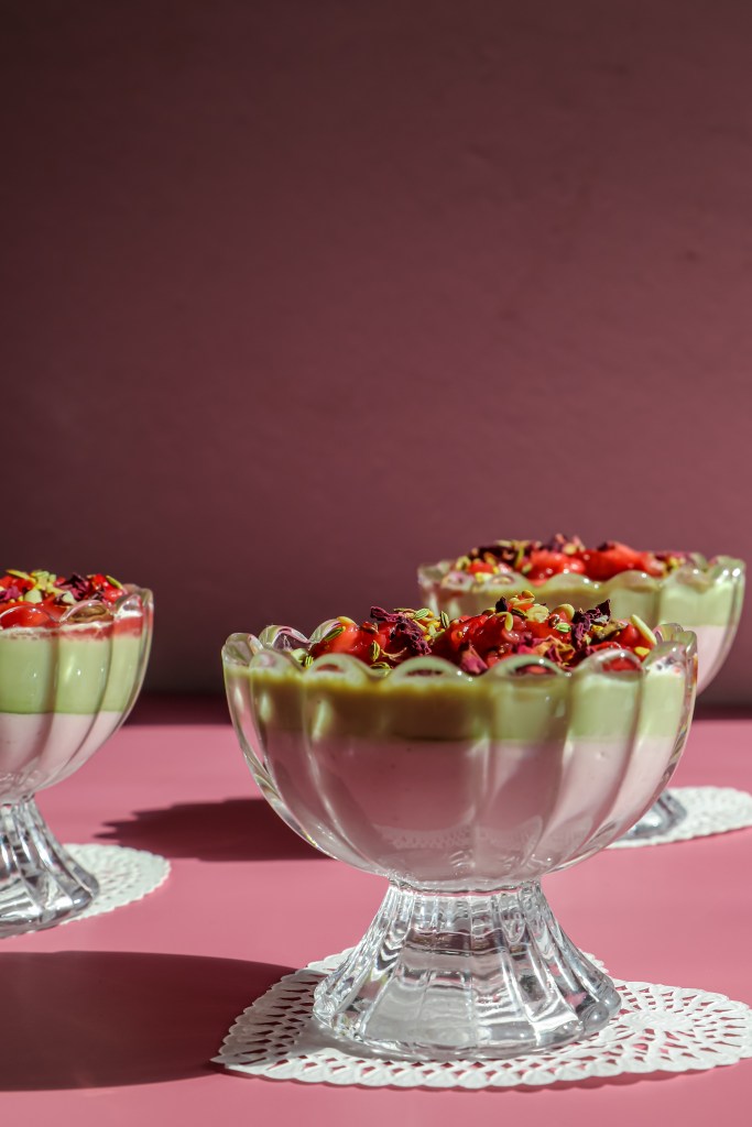 strawberry matcha vegan panna cotta