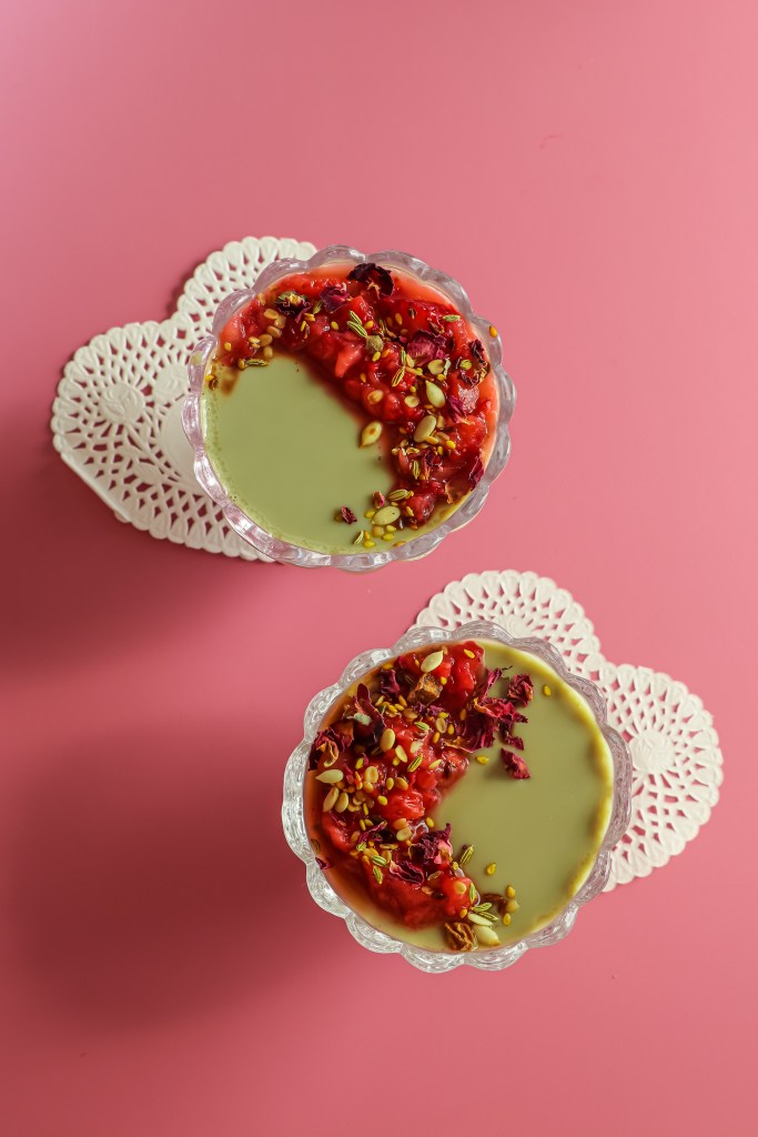 strawberry matcha vegan panna cotta