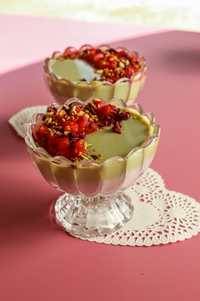 strawberry matcha vegan panna cotta